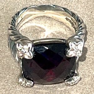 David Yurman NWOT 925 Silver Cushion Point 14mm Amethyst & Diamond Ring Size 5
